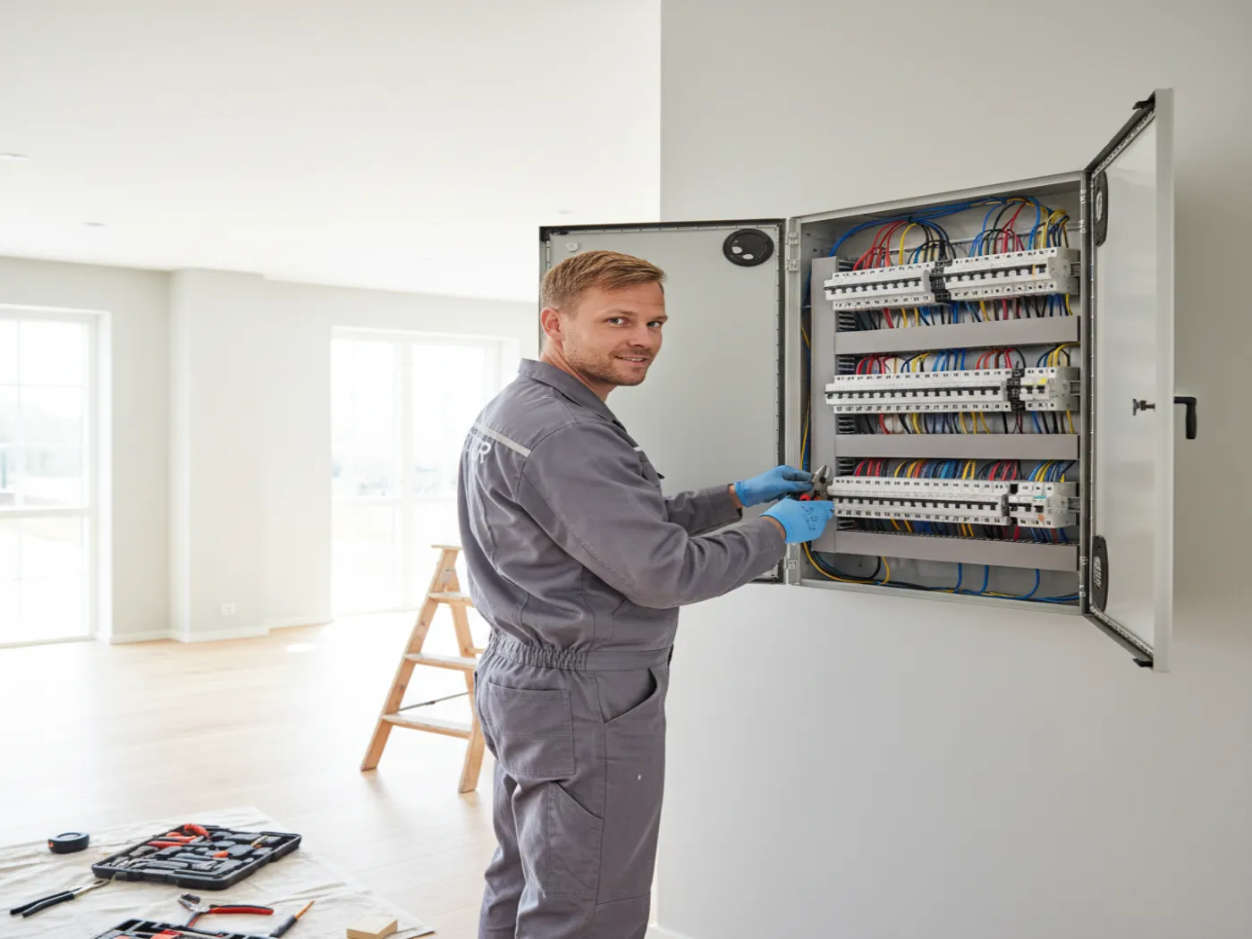 Autoriseret elektriker arbejder på eltavle i Kolding