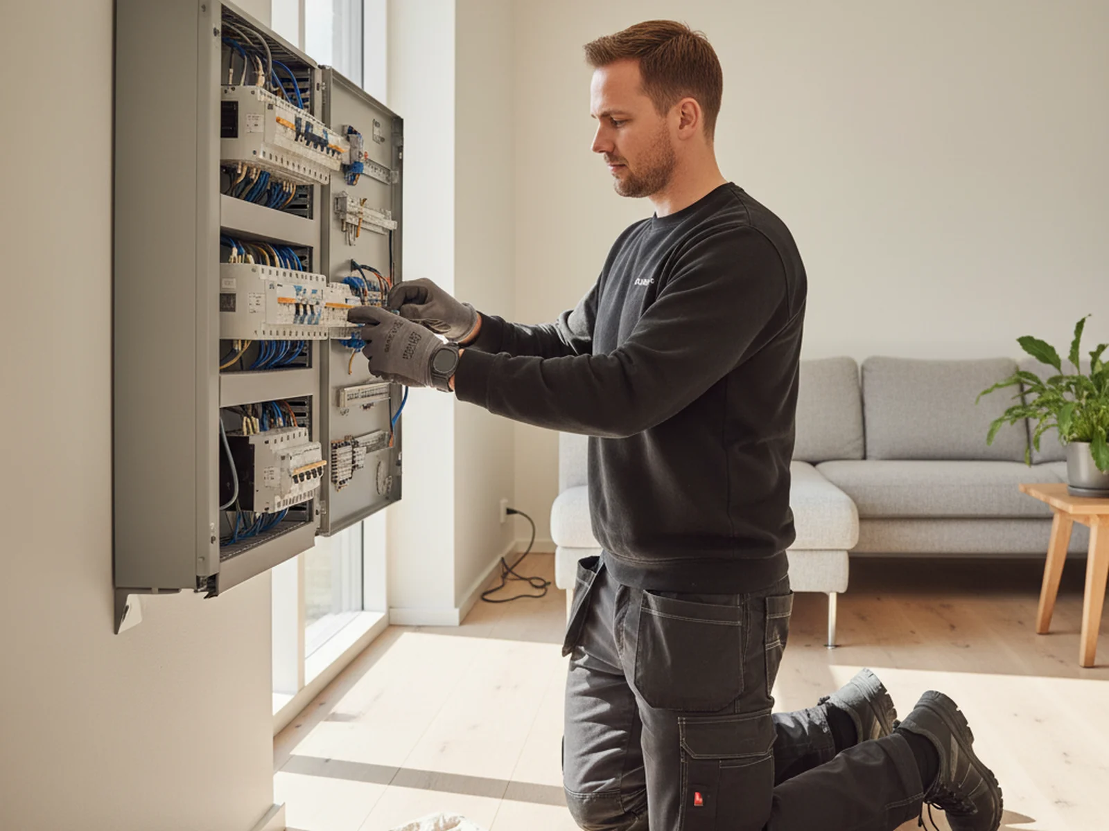 Elektriker arbejder på eltavle i Kolding